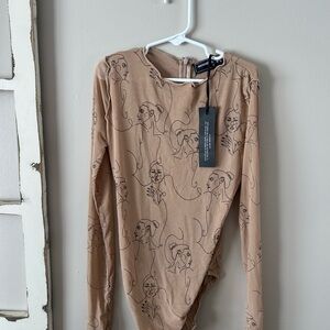 Maniere De Voir Tan Fitted Long Sleeve Bodysuit